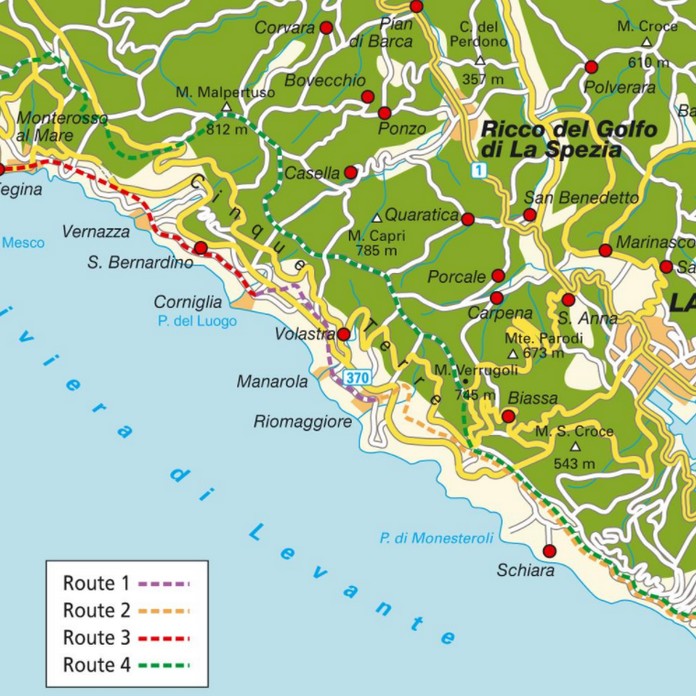 Map of Cinque Terre with major Places + Towns | This is Italy