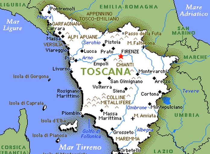 Detailed Map Of Tuscany Italy